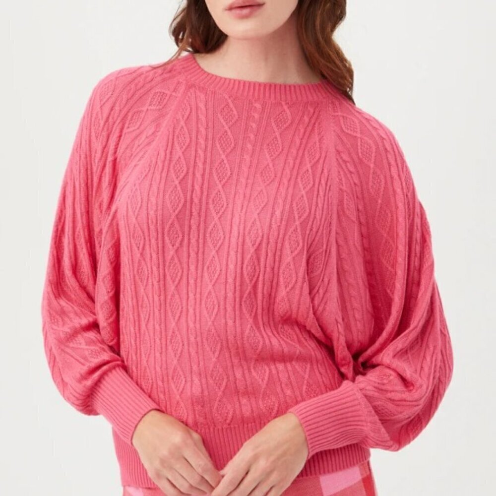 Trina Turk 'Blue Cove Pullover' Cable-Knit Sweater, Papillon Pink